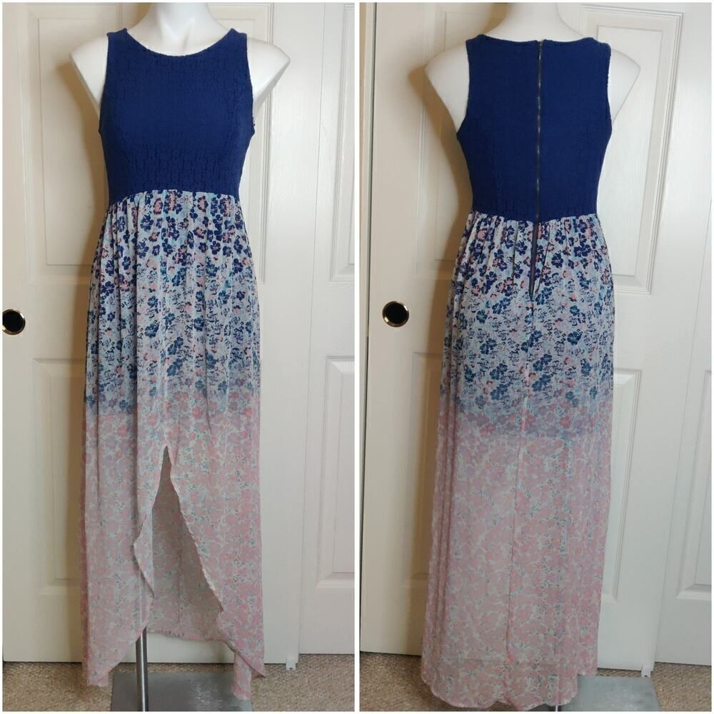 Xhilaration crochet lace overlay ombre flowy floral maxi dress sz M